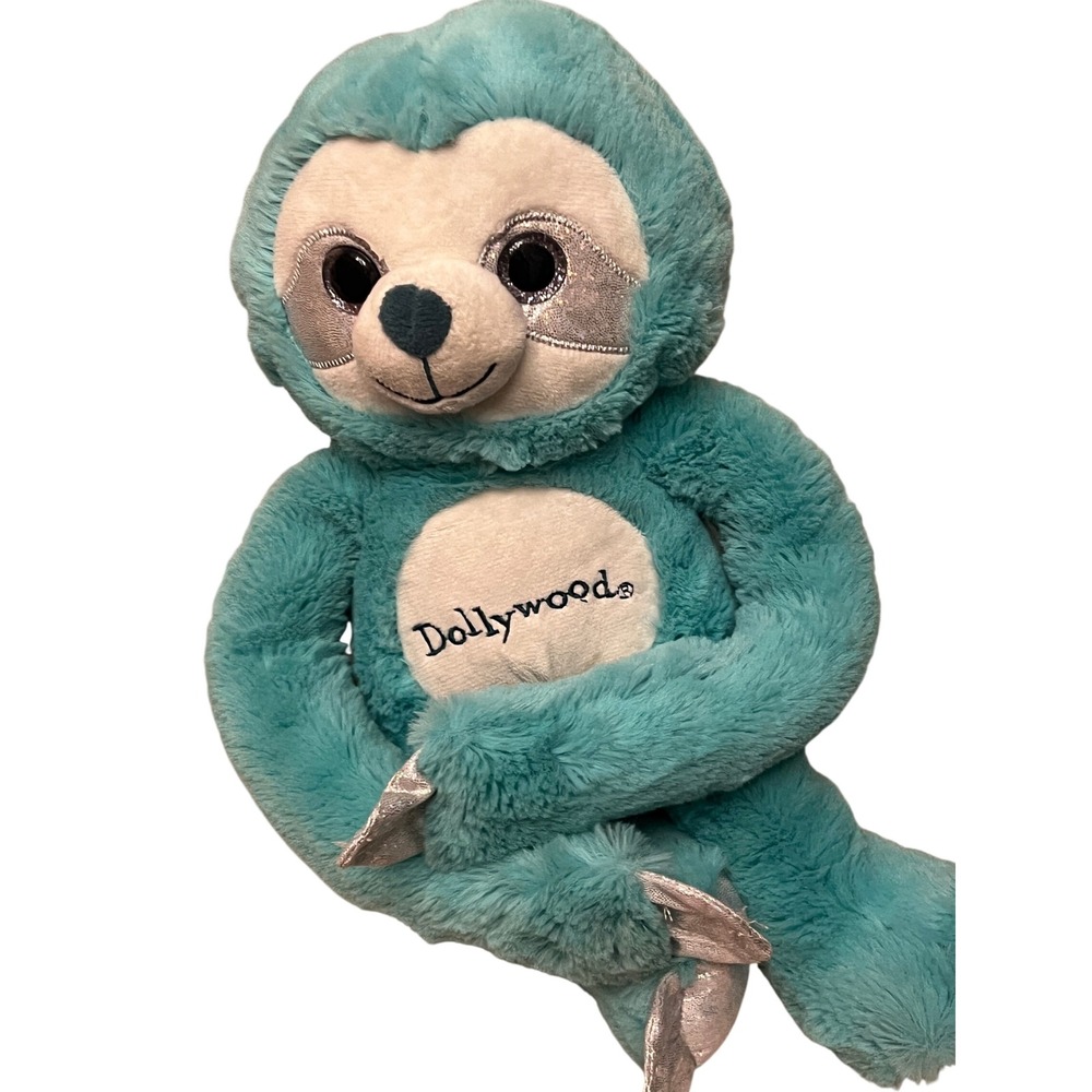 Dollywood Fiesta Sloth Plush Teal and Silver Glitter Sparkle Souvenir Toy